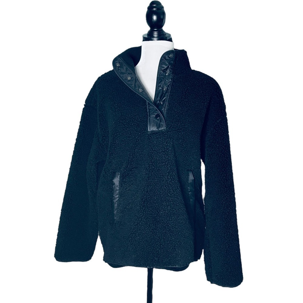 Athleta Cozy Sherpa Snap Sweatshirt Black Size Medium - Picture 2 of 12